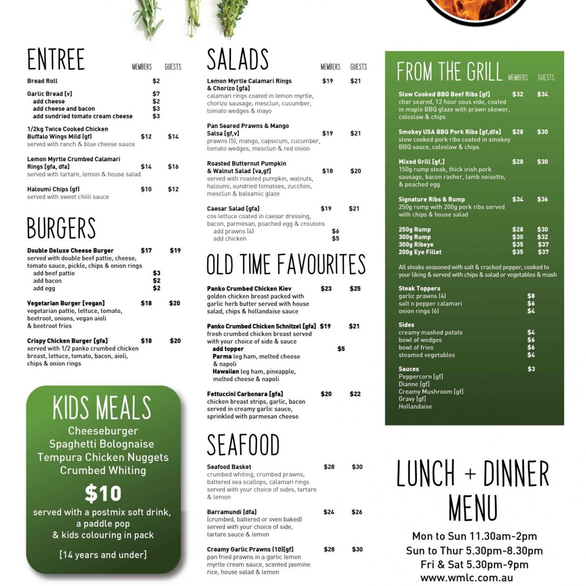 Menu - Wynnum Manly Leagues Club